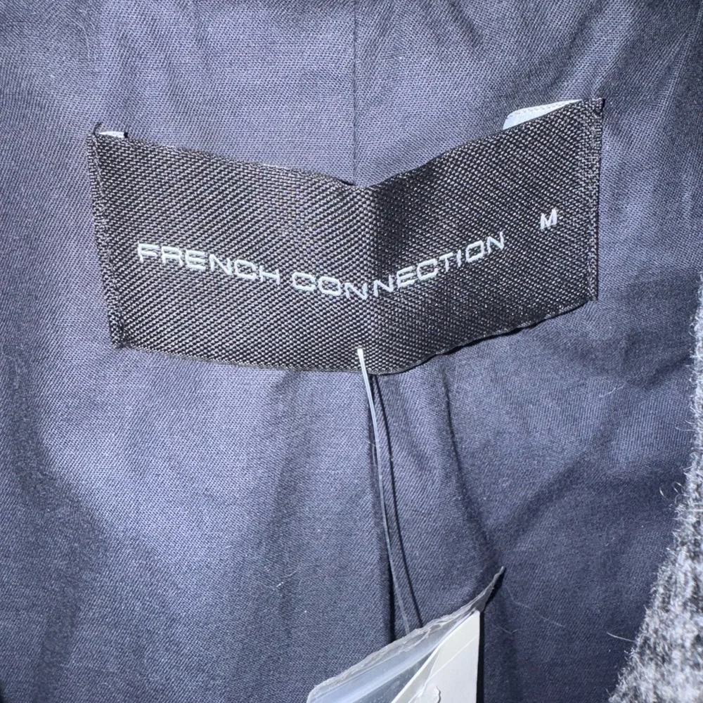 French Connection Men’s Double Breasted Shetland Wool Coat Charcoal Check M NWT - Picture 4 of 6